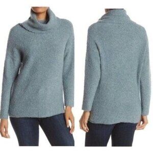 CATHERINE MALANDRINO Wool Blend Cozy Eyelash Knit Turtleneck Sweater Teal Small